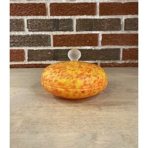 Vintage Venetian Murano Bright Orange Italian Art Glass Covered Bowl